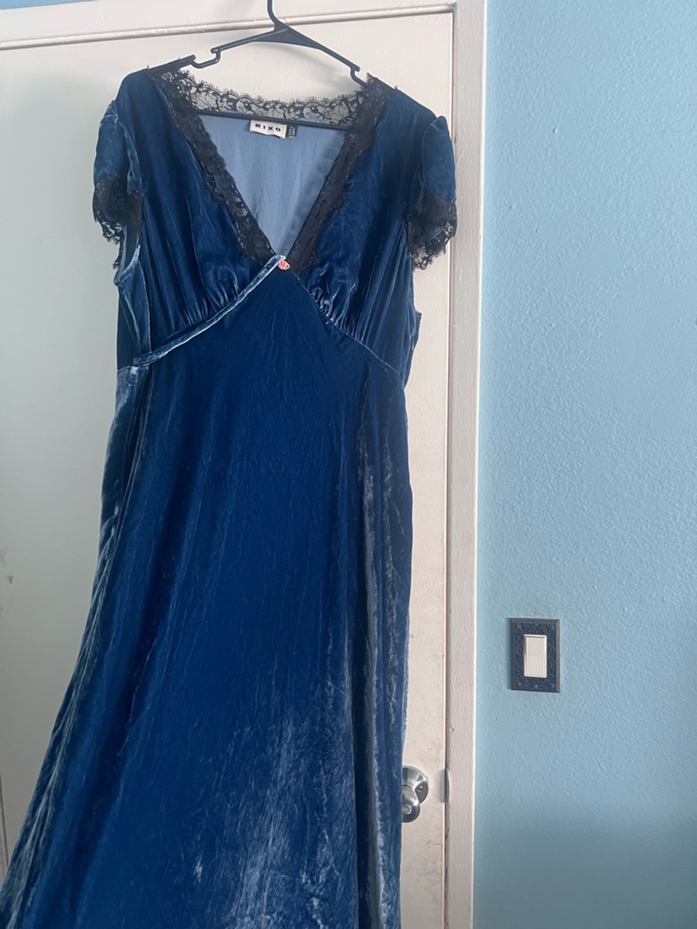 RIXO Clarice Velvet Dress Steel Blue